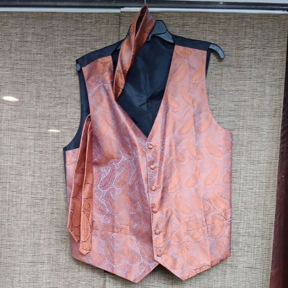 Orange Paisley Vest and Tie Set Size M - Picture 1 of 3